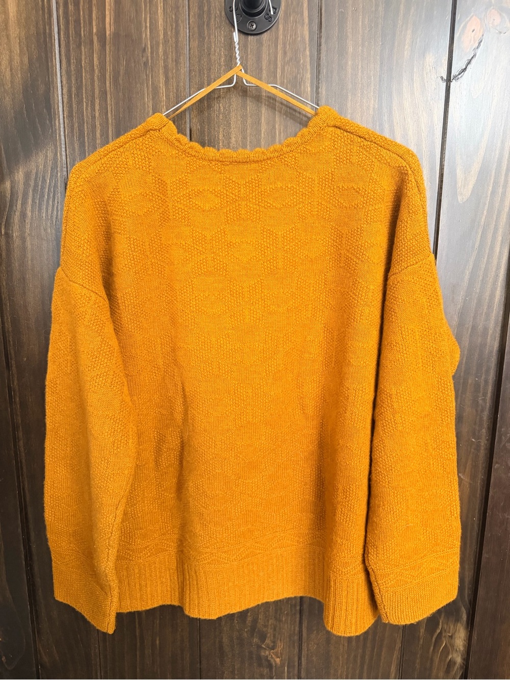 Textured Crewneck Sweater w/ Scalloped Neckline-Mustard Yellow-Size: Medium - Picture 5 of 5